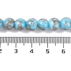 手作りゴールドパウダー入りランプワークビーズ  ラウンド  ライトスカイブルー  8~8.5x7.5~8mm  穴：1.5mm  約48個/連  14.02''（35.6センチメートル）&nbsp;LAMP-Z009-01H
