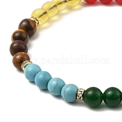 Bracelet de perles rondes tressées en pierres mélangées naturelles et synthétiques&nbsp;BJEW-JB09861