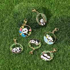 Круглое кольцо с подвеской из эмали из сплава панды HJEW-JM01042