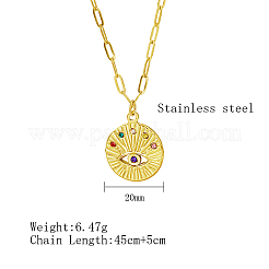 304 Edelstahl Strass flach rund mit Auge Anhänger Halsketten&nbsp;LS9934-1