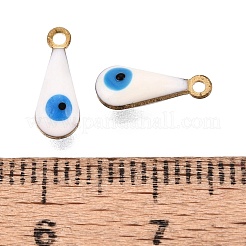 アンティーク金色の真鍮エナメルチャームをメッキ  涙目  ホワイト  11x4x4mm  穴：1mm&nbsp;KK-Q571-02C