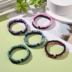 10 個 10 スタイルの天然風化瑪瑙 (染色) & 溶岩石ラウンド ビーズ ストレッチ ブレスレット セット  女性のためのエッセンシャル オイルの宝石スタッカブル ブレスレット  ミックスカラー  内径：2-1/8インチ（5.4cm）  1個/スタイル&nbsp;BJEW-JB08923