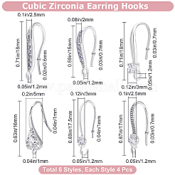 24 Stück 6 Stile Messing Micro Pave klare Zirkonia Ohrringhaken&nbsp;KK-BBC0024-46