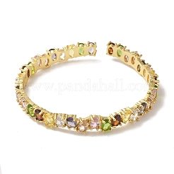 女性用真鍮パヴェガラスオープンカフバングル  ゴールドカラー  カラフル  内径：2-1/8インチ（5.5cm）&nbsp;BJEW-B091-02G
