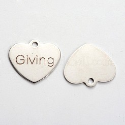 変色しない201ステンレススチール製ハートペンダント  単語が与えると  カドミウムフリー＆ニッケルフリー＆鉛フリー  ステンレス鋼色  21x24x1mm  穴：2mm&nbsp;STAS-L165-C07