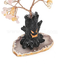 Adornos de árbol de la vida con chips de cuarzo rosa y cuarzo amarillo naturales con temática de Halloween&nbsp;DJEW-B013-02B
