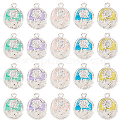 50本5色合金ペンダント  花のチャーム  エナメル  プラチナ  16.5x12x2mm  穴：1.4mm  10個/カラー&nbsp;ENAM-TA0003-93P
