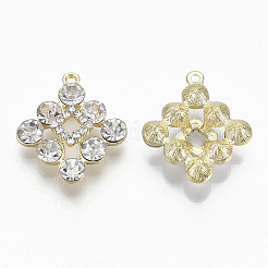 黄金は、合金チャームメッキ  ガラスラインストーン付き  菱形  透明  23x20x5~6mm  穴：1.4mm&nbsp;PALLOY-N154-01A