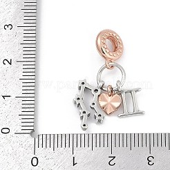 キュービックジルコニアのヨーロッパビーズ付き真鍮ペンダント  十二星座  双子座  29.5~35.5mm&nbsp;KK-Q015-01E