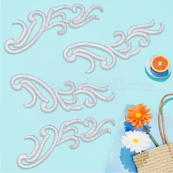 刺繍糸の衣類パッチ5組  花柄  スパンコール  銀  215x75x1mm&nbsp;PATC-GF0001-96A