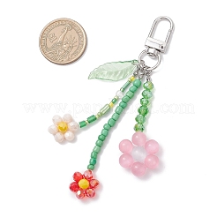 Adornos colgantes de flores con cuentas de semillas de vidrio y ojo de gato&nbsp;HJEW-TA00383-01