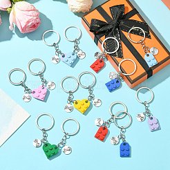 8 шт. 8-цветный пластиковый брелок в форме сердца ко Дню святого Валентина с плоской круглой подвеской из сплава&nbsp;KEYC-CJ0001-11