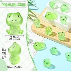 30 Stück 6 Stile leuchtende Harzfrosch-Display-Dekoration&nbsp;DJEW-CJ0001-14