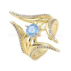 Offene Manschettenringe aus Messing mit Mikropavé und Zirkonia für Damen&nbsp;RJEW-L343-09G-02