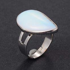 Регулируемые латунные кольца из опалита и платины RJEW-N024-02J