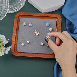 Квадратный деревянный поднос для хранения ювелирных изделий с тканевым ковриком из микрофибры внутри&nbsp;ODIS-WH0030-37B-03