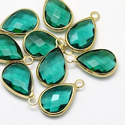 ゴールデントーン真鍮ガラスティアドロップペンダント  ミックスカラー  22x14x5mm  穴：2mm&nbsp;GLAA-J017B-G