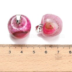 教師の日 天然瑪瑙ペンダント  304ステンレススチール製のスナップ式留め具が付いたリンゴのチャーム  染め＆加熱  ステンレス鋼色  濃いピンク  20x20mm  穴：7x4.5mm&nbsp;GG-K002-14G