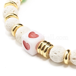 Bracciali elastici da donna con motivo a cuore e perline heishi&nbsp;BJEW-JB07191