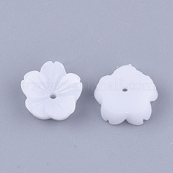 不透明樹脂ビーズキャップ  5花びら  花  ホワイト  9~10x9.5~10.5x3mm  穴：1mm&nbsp;LS-RESI-T040-031B