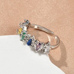 Offene Manschettenringe aus Messing mit Mikropavé und Zirkonia für Damen&nbsp;RJEW-C163-08P