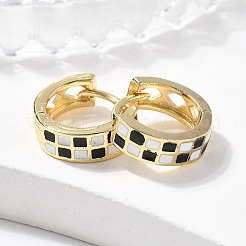 Pendientes de aro con bisagras gruesas esmaltadas con patrón de tartán para mujer&nbsp;LS-EJEW-P196-22G-01