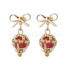 真鍮製ダイヤモンドダングルスタッドピアス  ガラスと  ゴールドカラー  ミックスカラー  28x16mm&nbsp;EJEW-MZ00465