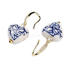 Фарфоровые серьги с подвесками в форме сердца EJEW-G398-05