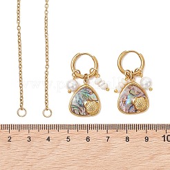 Collana con ciondolo in conchiglia di abalone e orecchini a cerchio con perla di conchiglia e perle naturali d'acqua dolce&nbsp;SJEW-JS01379-01