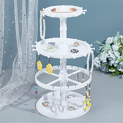 3-ярусная вращающаяся круглая акриловая башня для ювелирных изделий с подносом EDIS-WH0015-13B