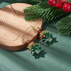 Glas-Weihnachtsbaum mit Bowknot-Ohrringen&nbsp;EJEW-TA00104