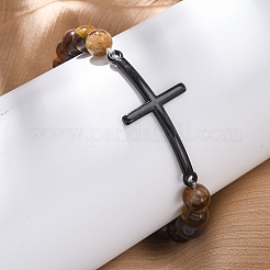 Круглые браслеты из натурального тигрового глаза с бусинами BJEW-F493-08EB-01