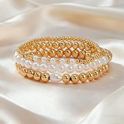 3 шт. 3 варианта браслетов из латуни и пластика с круглыми бусинами&nbsp;TJ3268-1