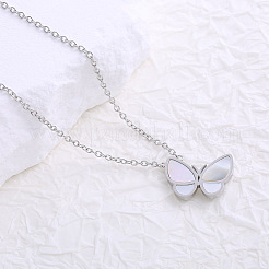 Ожерелья из нержавеющей стали с подвеской в виде бабочки из натуральной белой ракушки для женщин&nbsp;YH3028-1