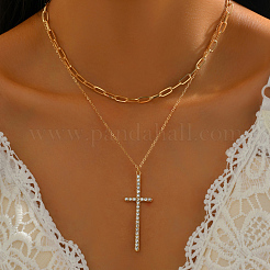 Модные двухслойные ожерелья с крестом из железа и прозрачного стекла со стразами для женщин XJ4228