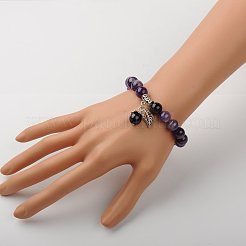 天然アメジストジュエリーセット  ブレスレット＆ピアス  真鍮のスペーサービーズと真鍮のフック  2インチ（5.2cm）  27mm&nbsp;SJEW-JS00696-05
