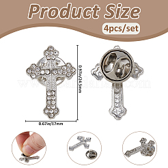 4 шт. цветочный крест из цинкового сплава со стразами на лацкан для рюкзака&nbsp;JEWB-FH0002-32P