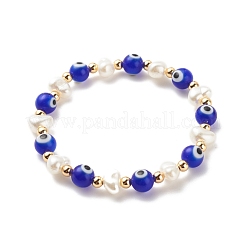 4pcs 4 style lampwork mauvais œil et ensemble de bracelets extensibles de perles en plastique&nbsp;BJEW-JB08386