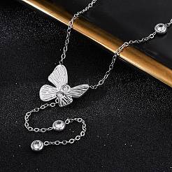 Ожерелья из нержавеющей стали 304 с кристаллами и стразами в форме бабочки NJEW-R026-19P