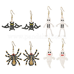 Orecchini pendenti di Halloween con perline di vetro.&nbsp;EJEW-MZ00769