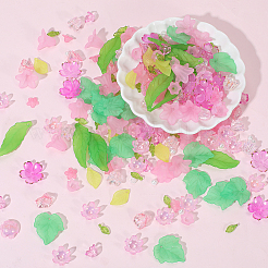 DIYの葉っぱと花のパーツキット  アクリルパーツなど、  ガラス＆アクリルビーズ  ピンク  11.5x10.5x10mm  穴：1.6mm&nbsp;DIY-PA0001-64D
