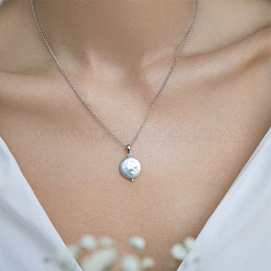 Женские ожерелья с плоской круглой подвеской из натурального жемчуга Кеши из стерлингового серебра VZ4140