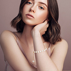 Круглый браслет-слайдер из окрашенного натурального жемчуга и латуни&nbsp;BJEW-AN0001-02