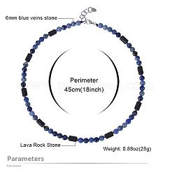 Ожерелья из круглых бусин из натурального содалита и столбчатой лавы диаметром 6 мм для женщин и мужчин&nbsp;LV4865-1