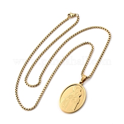 Ожерелья из нержавеющей стали Religion 201 с подвеской в виде овала и Девы Марии для женщин&nbsp;NJEW-M105-11G