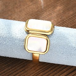 Прямоугольные манжеты из нержавеющей стали 304 белого цвета для женщин RJEW-G346-04G-02