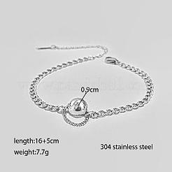 304ステンレススチールリンクブレスレット  女性用カーブチェーンブレスレット  ラウンド  ステンレス鋼色  6.30インチ（16cm）&nbsp;WG924E6-04
