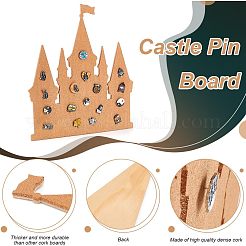 Настенный органайзер для брошей в форме замка из МДФ и пробки с железными крючками AJEW-WH0609-123B