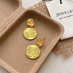 Плоские круглые серьги-гвоздики из латуни с узором из роз FS-WGFCD7A-01