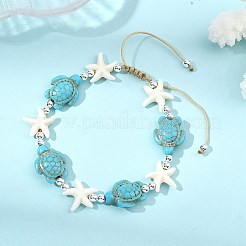 Bracelets ajustables en perles tressées de turquoise synthétique teintée et d'hématite synthétique non magnétique pour femmes et hommes&nbsp;BJEW-JB13778-01